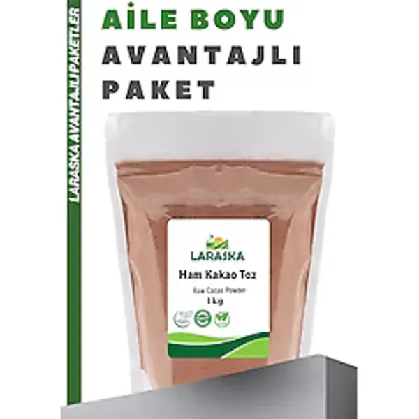 Laraska Natural Ham Kakao Toz 1kg - Raw Cacao Powder Aile Boyu Paket - 1 kg