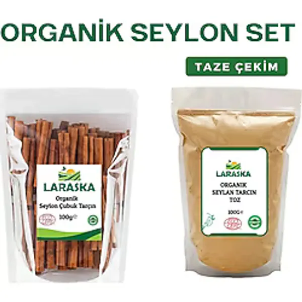 Laraska Organik Seylan-Organik Seylon Çubuk Tarçın 100G & Organik Seylon Toz Tarçın 100G Set - 1 Adet