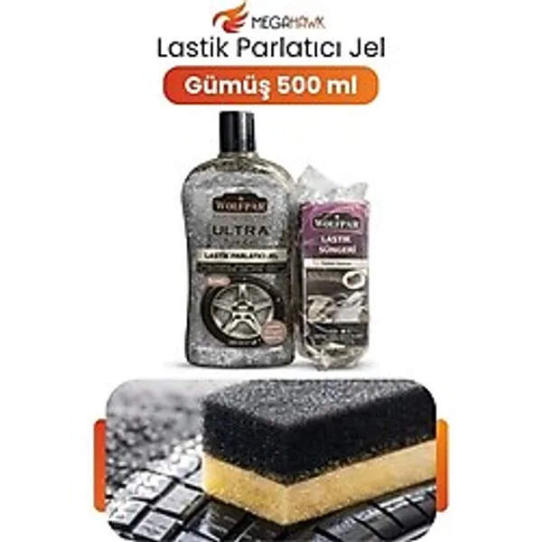 Lastik Parlatıcı Jel Gümüş Renk Simli 500 Ml + Lastik Süngeri Hediyeli Parlaklık Koruma