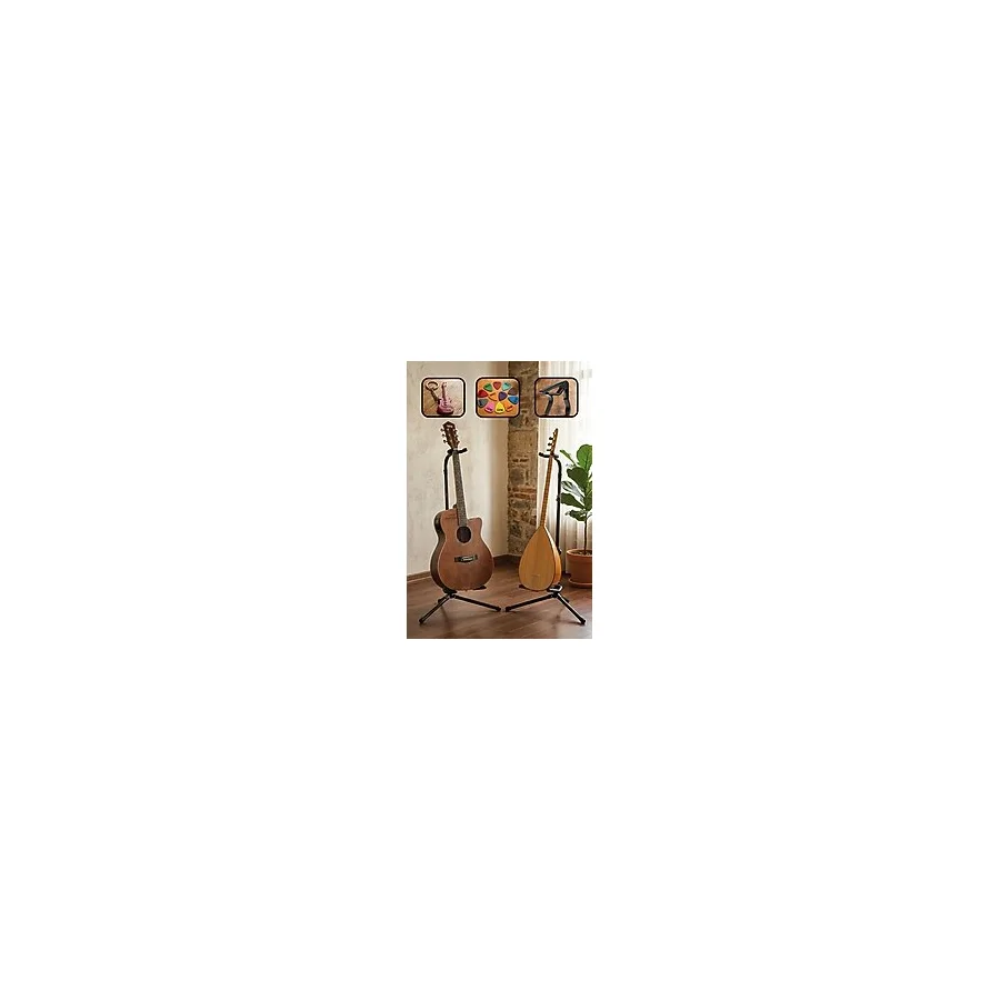 Lastvoice Gtr-01X 2Lİ SET Enstrüman Bağlama Gitar Standı Sehpası + 10 Pena)