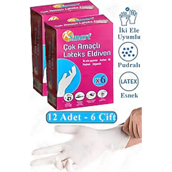 Lateks Tek Kullanımlık Pudralı Eldiven 2 Paket Doktor Eldiveni Muayene Eldiveni Beyaz M Beden Çok Amaçlı Gıda Temizlik