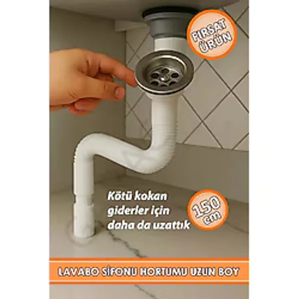 Lavabo Ve Evye Sifonu 150 Cm Körüklü Lavabo Evye Hortumu Pis Su Gideri Borusu