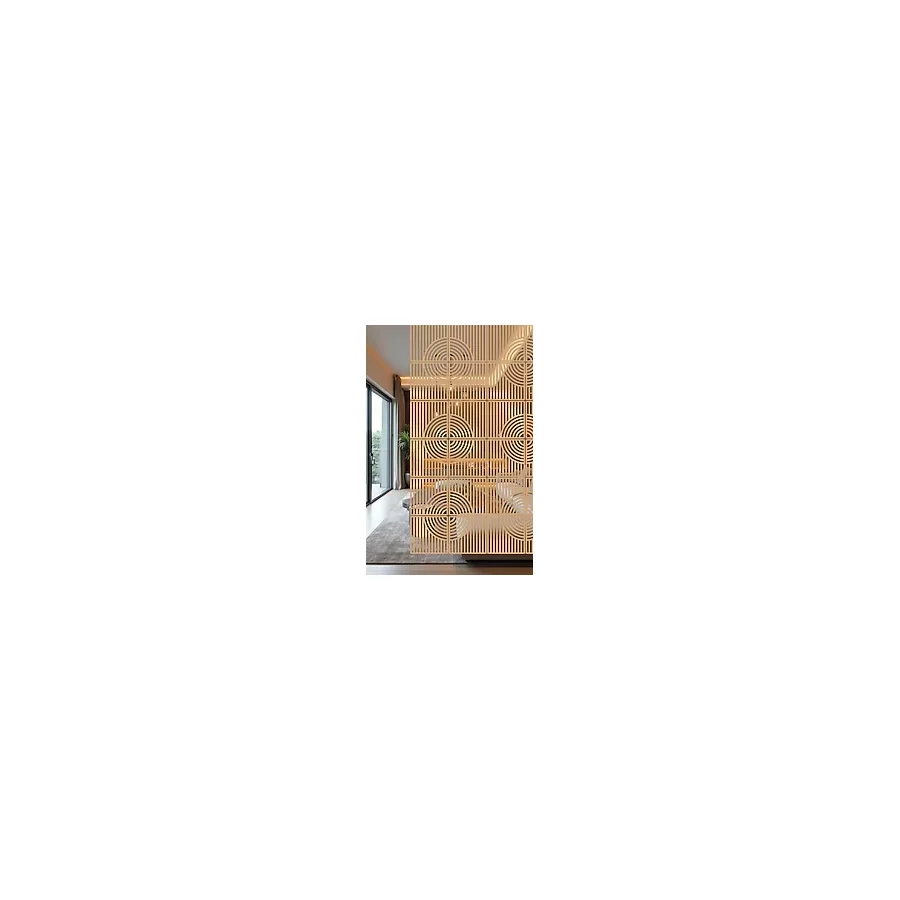 Lazer Kesim Sarkıt Paravan, Ahşap Separatör, Oda Bölücü 4'lü Panel Levha Halka Model - 40 x 40 Cm - Ahşap - Bej