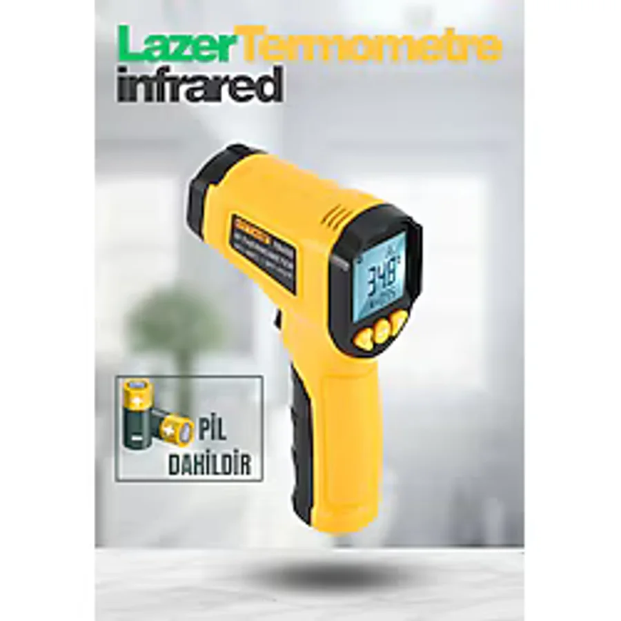 Lazer Odaklı Kızılötesi -50/+600°C Endüstriyel Katı-Sıvı Sıcaklık Ölçer Infrared Termometre - 10x10