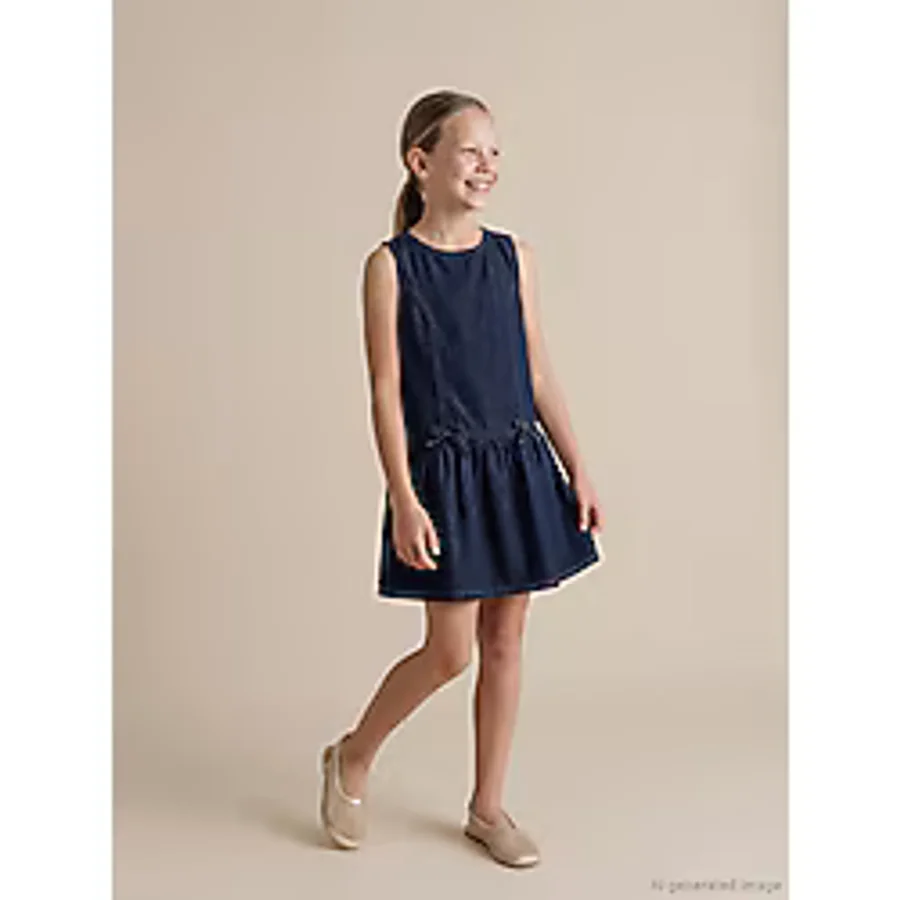 LC Waikiki Cc Collection'dan LCW Kids Indigo Fiyonk Detaylı Kız Çocuk Jean Elbise