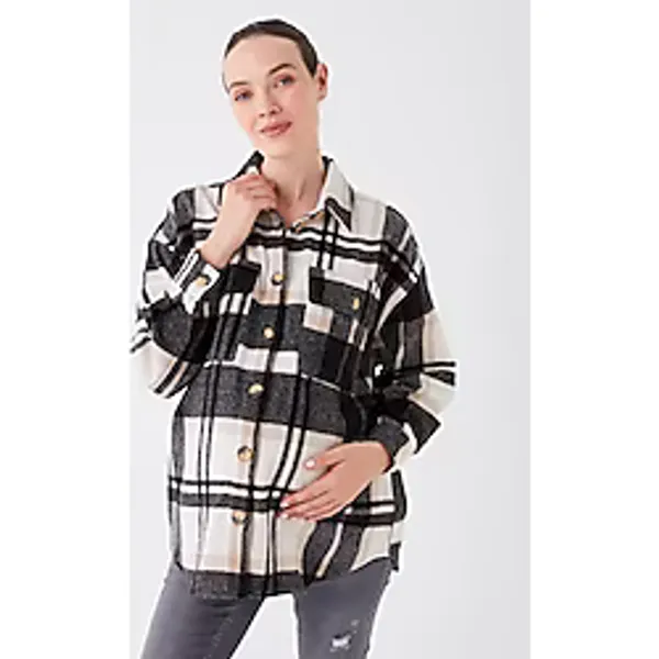 LC Waikiki Maternity Ekose Uzun Kollu Hamile Oduncu Gömlek Ceket - XS - S - Siyah