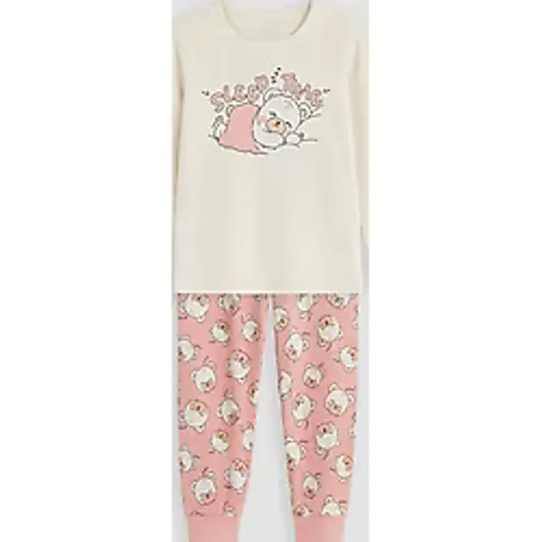 LC Waikiki Pembe Baskılı Kız Çocuk Pijama Takımı