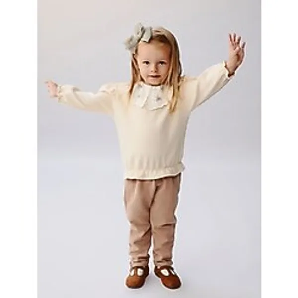 Lc Waikiki Yeni Sezon Bebe Yaka Uzun Kollu Kız Bebek Bluz ve Tayt 2'li - Bej - 3 - 6 Ay