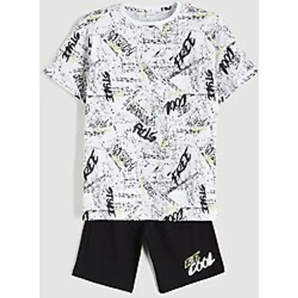 Lc Waikiki Yeni Sezon Bisiklet Yaka Erkek Çocuk Şortlu Pijama Takımı - Beyaz - 7 - 8 Yaş