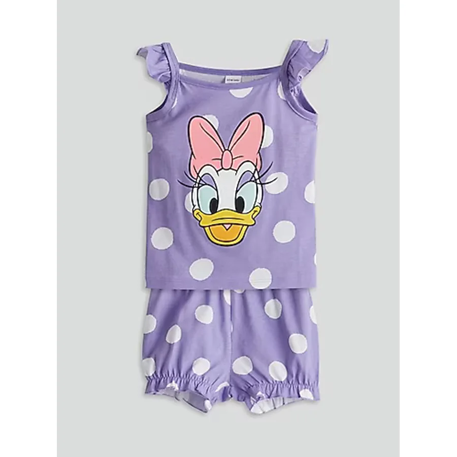 Lc Waikiki Yeni Sezon Daisy Duck Baskılı Kız Bebek Şortlu Pijama Takım - Mor - 3 - 6 Ay