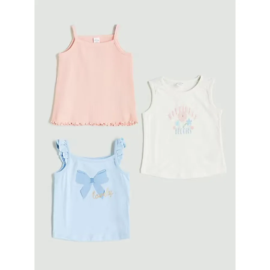 Lc Waikiki Yeni Sezon Kurdele Detaylı Kız Bebek Atlet 3'lü - Pembe - 3 - 6 Ay