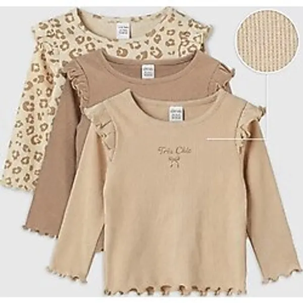 Lcw Baby Bej Fırfırlı Kız Bebek Triko Tişört 3'lü