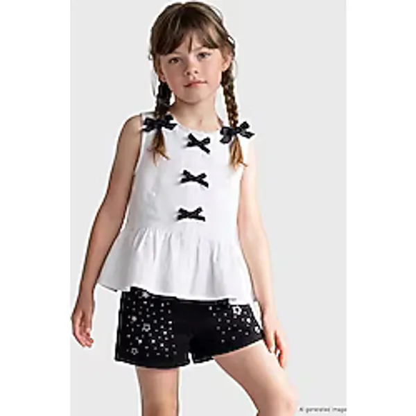 Lcw Kids Beyaz Fiyonk Detaylı Fırfırlı Kız Çocuk Gömlek