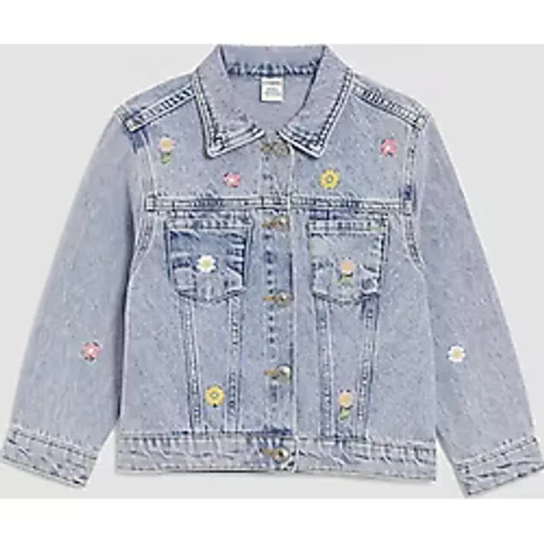 Lcw Kids Mavi Gömlek Yaka Nakışlı Kız Çocuk Jean Ceket
