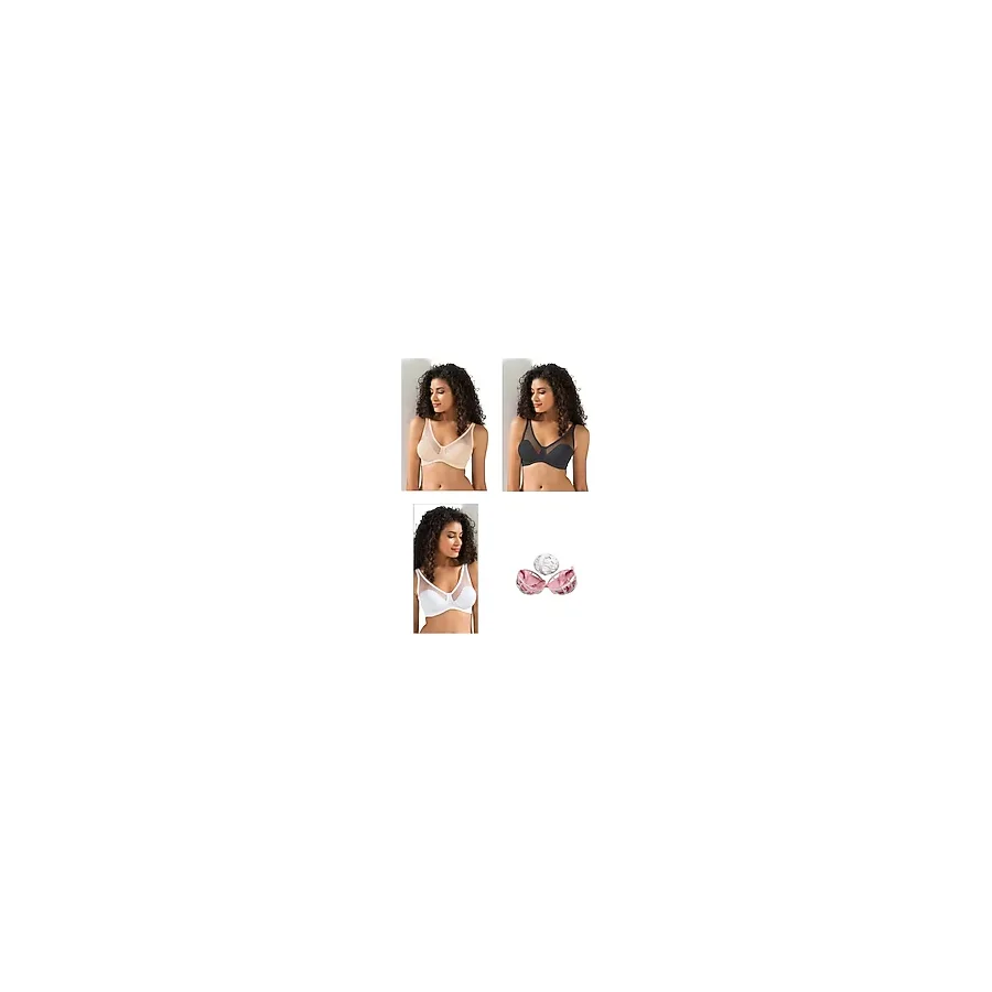 Le Jardin Kadın Toparlayıcı Tüllü İnce Soft Sütyen 3'lü Paket Siyah-Beyaz-Ten 85D