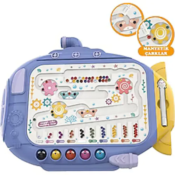 Learning Fun Submarine Manyetik Maze Labirent ve Balık Tutma Eğitici Oyuncak Sayılar ve Labirent Mavi