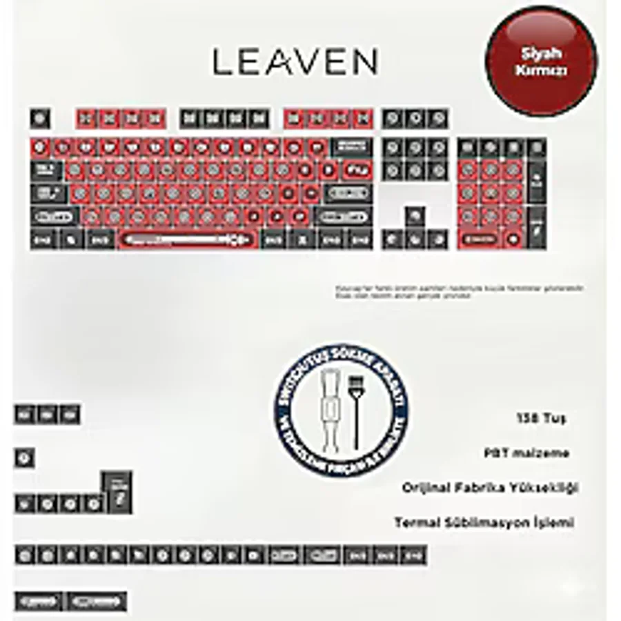 Leaven KLAVYE KEYCAPS -136 TUŞLU KIRMIZI, YARI ŞEFFAF IŞIK GEÇİREN TUŞ TAKIMI