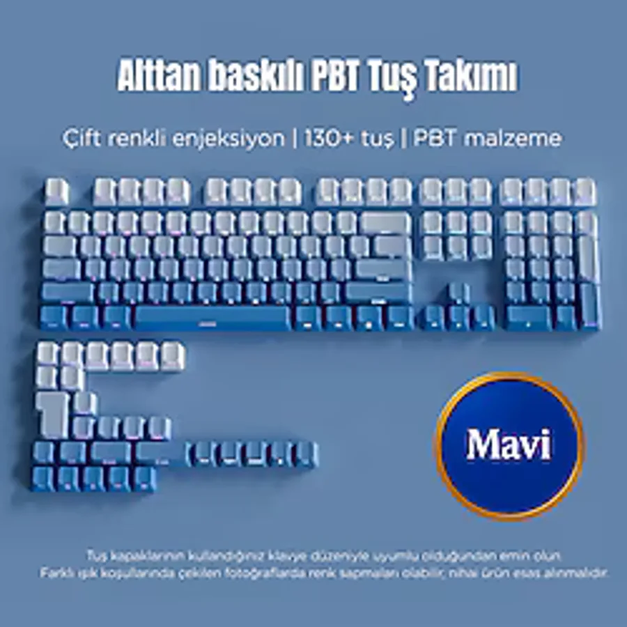 Leaven Mekanik Klavye Keycaps Seti- 130 Tuş PBT Çift Baskılı-Alttan Baskılı Gradyen Renkli