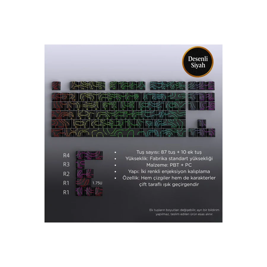 Leaven Mekanik Klavye Kontur Keycaps Seti- 97 Tuş Şeffaf RGB Uyumlu Çizgili Tuş Takımı