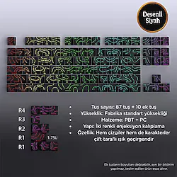 Leaven Mekanik Klavye Kontur Keycaps Seti- 97 Tuş Şeffaf RGB Uyumlu Çizgili Tuş Takımı