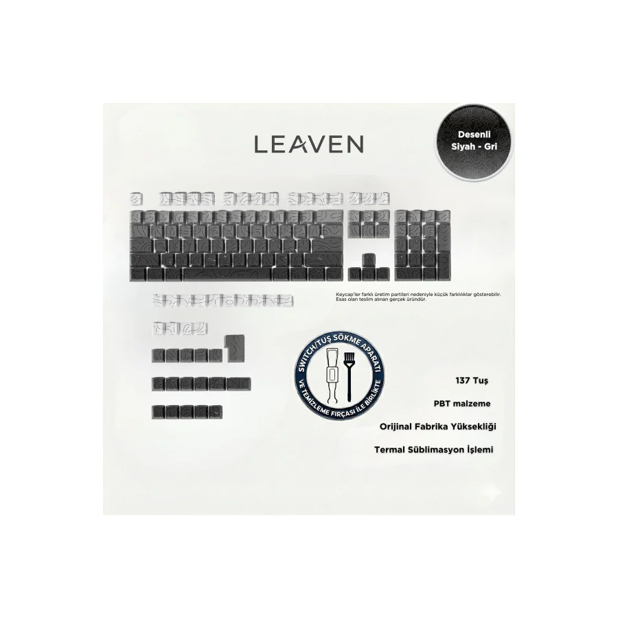 Leaven Mekanik Klavye -Pbt Çift Baskı Keycap Seti- Çizgi Desenli 137 Tuşlu Siyah - Gri Tuş Takımı