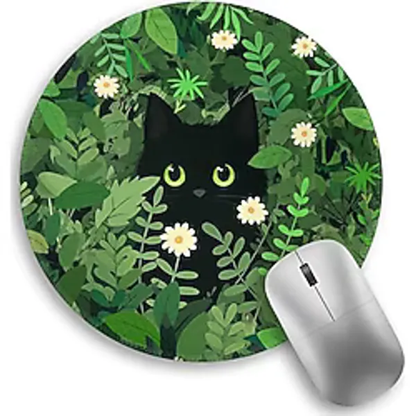 lebrocoli Kara Kedi Çiçekli Fare Altlığı, Masa için Küçük Yuvarlak Fare Altlıkları, Kablosuz Bilgisayar Dizüstü Bilgisayar için Sevimli Mini Seyahat Mousepad Ofis Masası Aksesuarları, 8.6 x 8.6 inç