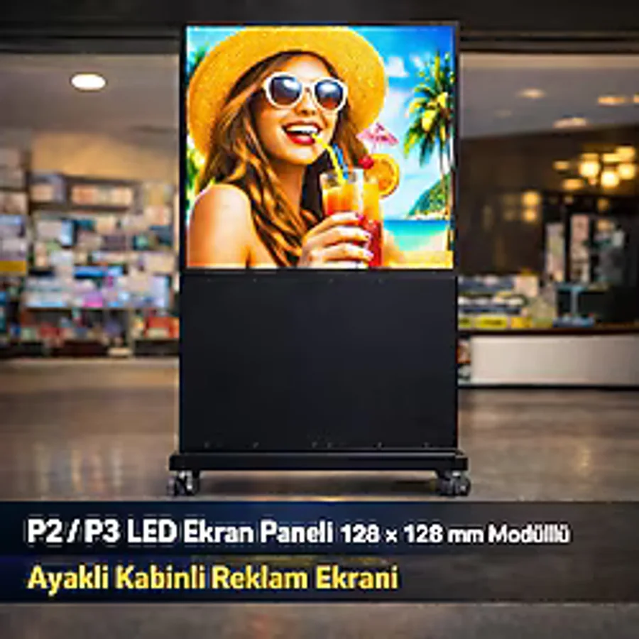 Led Ekran 128X128 Cm P3.076 Indoor 1920Hz Ayakli Kabinli Dijital Reklam Ekrani Kurulu Gonderim Vitrin