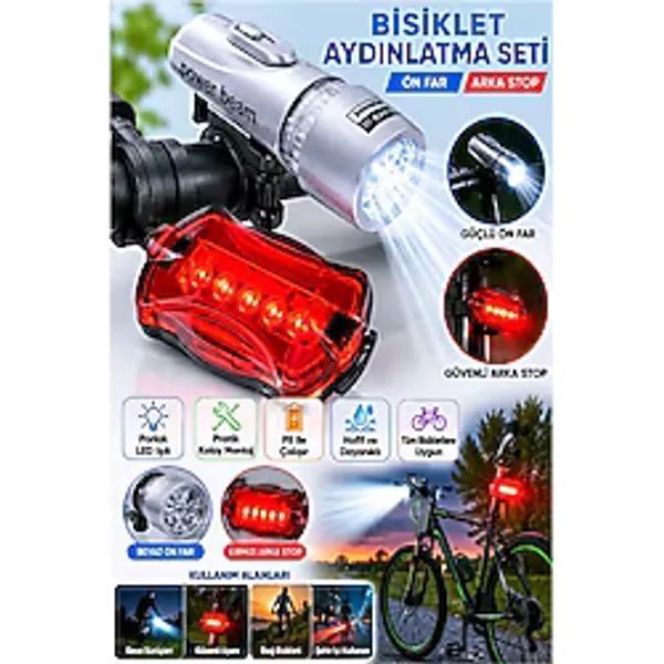 Led Işıklı Bisiklet Ön ve Arka Aydınlatma Işığı 1 Paket K-4414 Bisiklet Ön Far ve Arka Stop Lambası