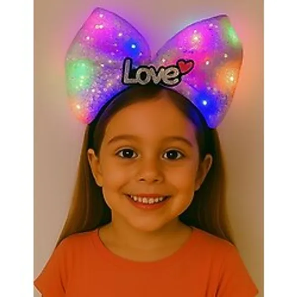 LED Işıklı Love Yazılı Mor Fiyonk Taç - Kız Çocuk Parti Tacı - 1 m - Çok Renkli