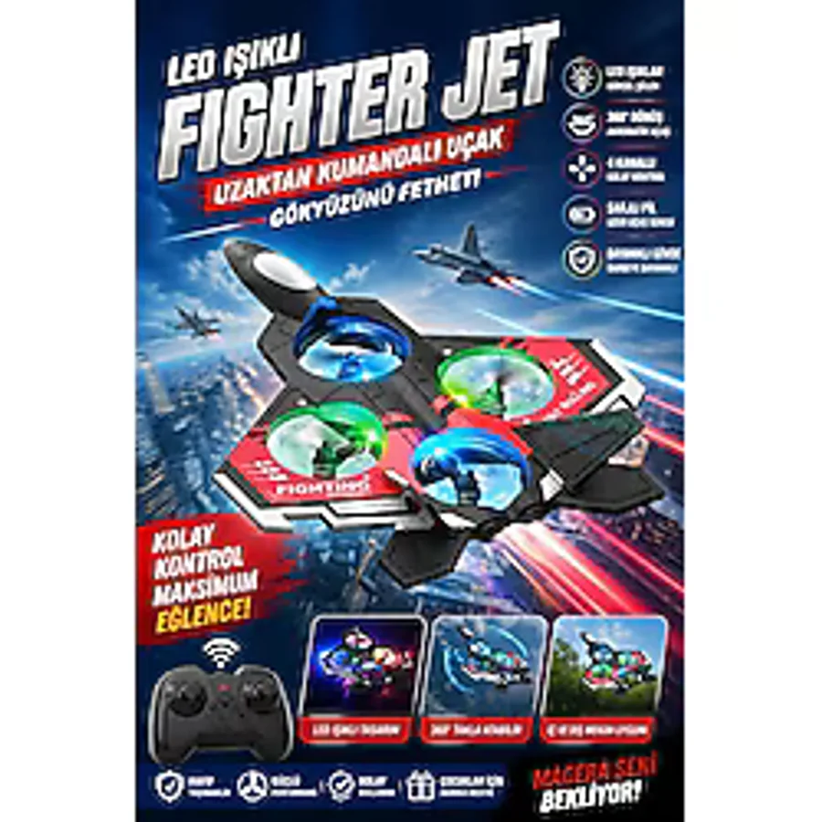 Led Işıklı Oyuncak Drone Fighter Jet Tasarımlı Uzaktan Kumandalı Uçak Standart