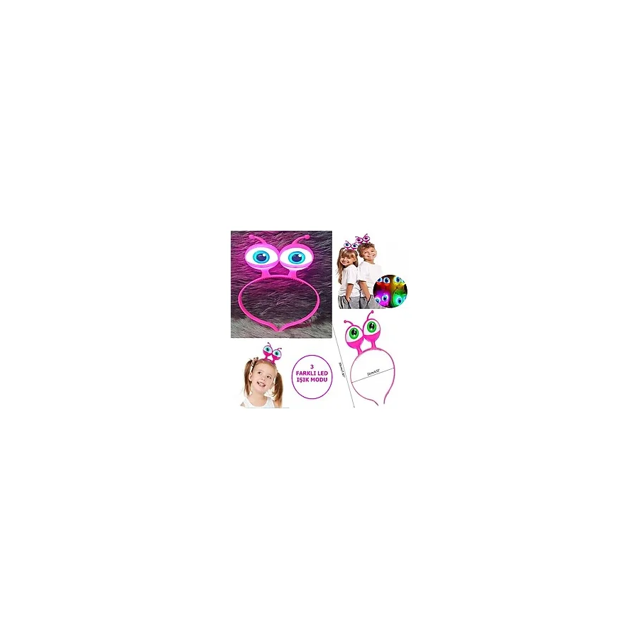 Led Işıklı & Pilli 3 Farklı Modda Yanan Uzaylı Göz Parti Tacı Pembe Renk 18x12 Cm