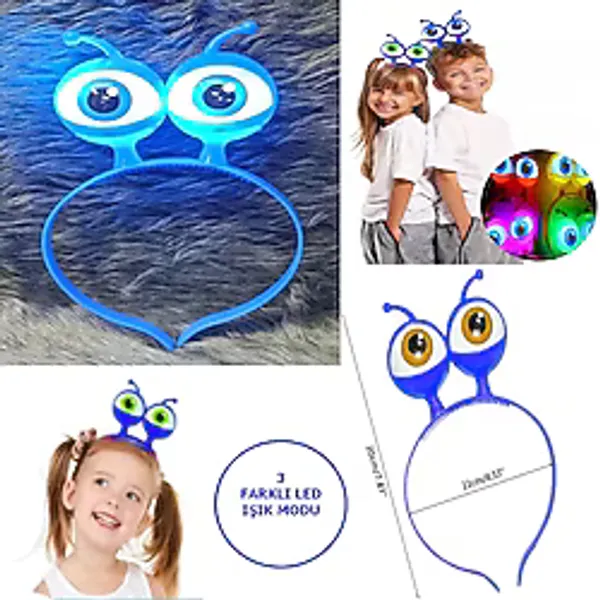 Led Işıklı & Pilli Uzaylı Göz Parti Tacı Mavi Renk