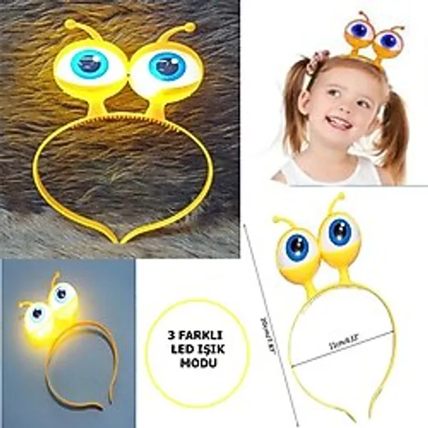 Led Işıklı & Pilli Uzaylı Göz Parti Tacı Sarı Renk