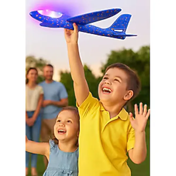 Led'li Işıklı Köpük Dev Fırlatma Uçak - 45 cm - Tekli Mavi Model