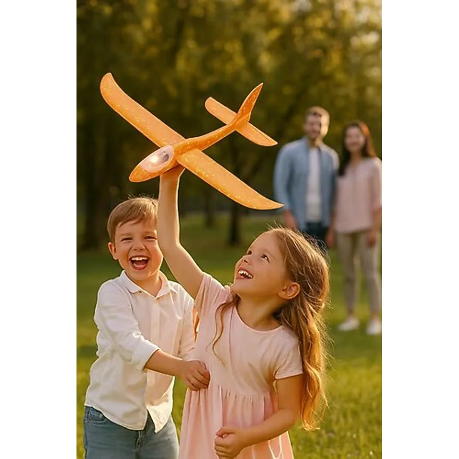 LED'li Işıklı Köpük Dev Fırlatma Uçak - 45 CM - Tekli Turuncu Model
