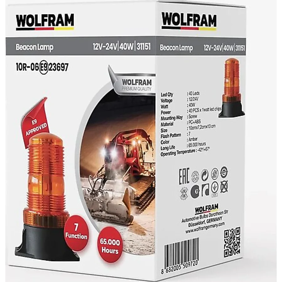 Led Tepe Döner İkaz Lambası 7 Fonksiyon 12v/24v E-belgeli 40w