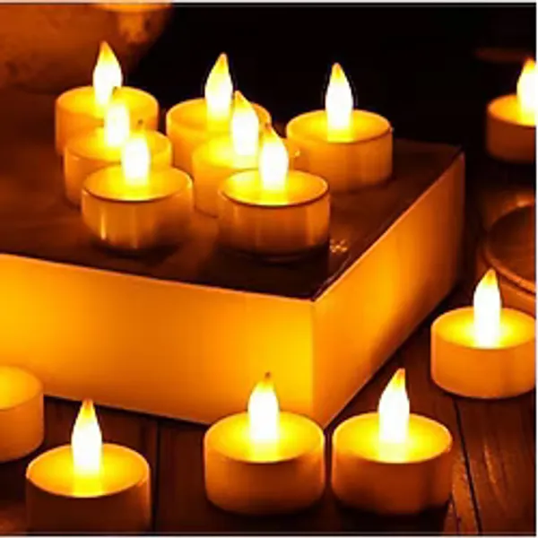 Ledli Mum Tealight Işıklı Dumansız Sarı Alevli Led Mum Pilli 12 Adet Pil Dahil