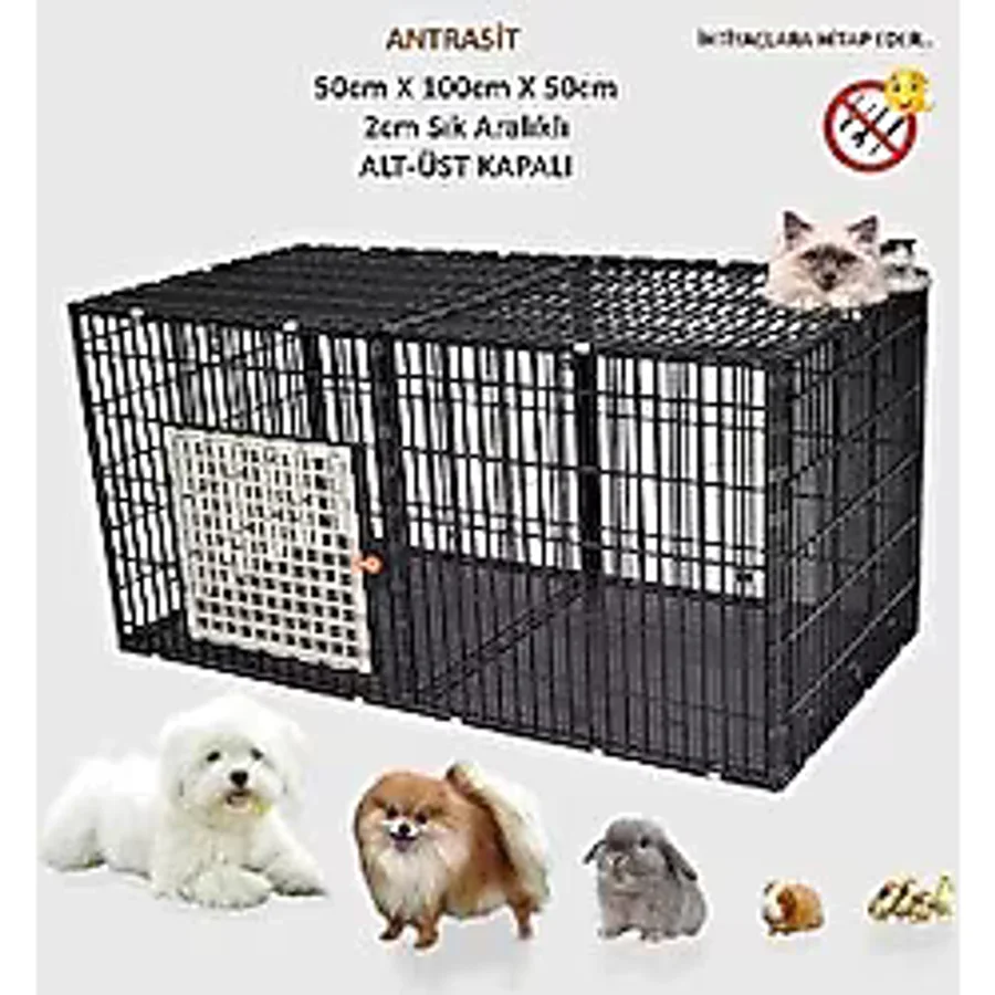 Leganest 100cm X 50cm X 50cm Tabanı Dolu Üstü Kapalı, Köpek, Tavşan, Ginepig, Eğitim, Oyun Çiti Ve Kafesi Antrasit