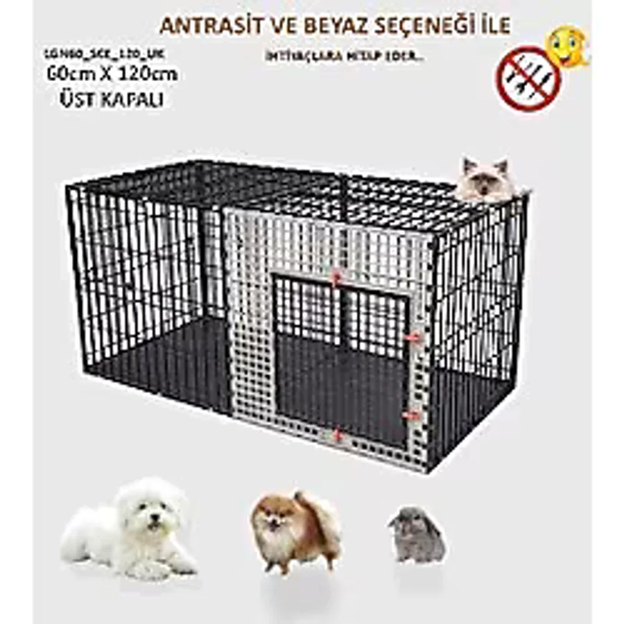 Leganest ,60cm X 120cm Yükseklik 60cm Alt-üst Kapalı Köpek Kafesi, Kedi, Tavşan, Eko, Çit, Kafes Antrasit