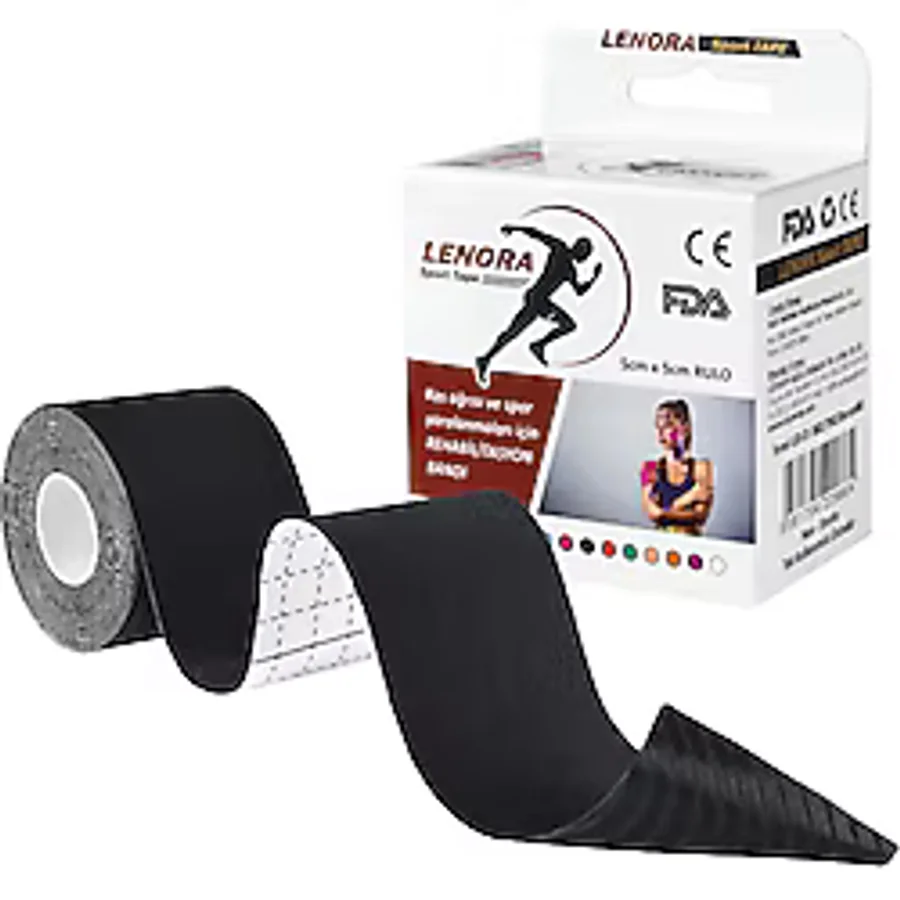 Lenora Kinesiology Bandı Siyah Sporcu Bandı 5 x 5 M