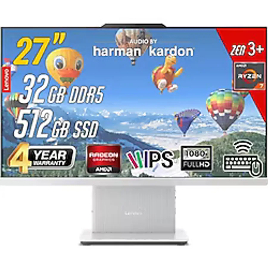 Lenovo Ideacentre 27Arr9 AMD Ryzen 7-7735Hs 32Gb 512Gb 27 FHD Freedos Beyaz All İn One Bilgisayar