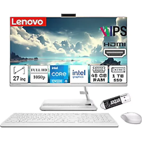 Lenovo Ideacentre AIO 3 27IAP7 Intel Core I5 12450H 48GB 1tb SSD Freedos 27" FHD All In One Bilgisayar F0GJ00GQTX-A18 & Anzar USB Bellek