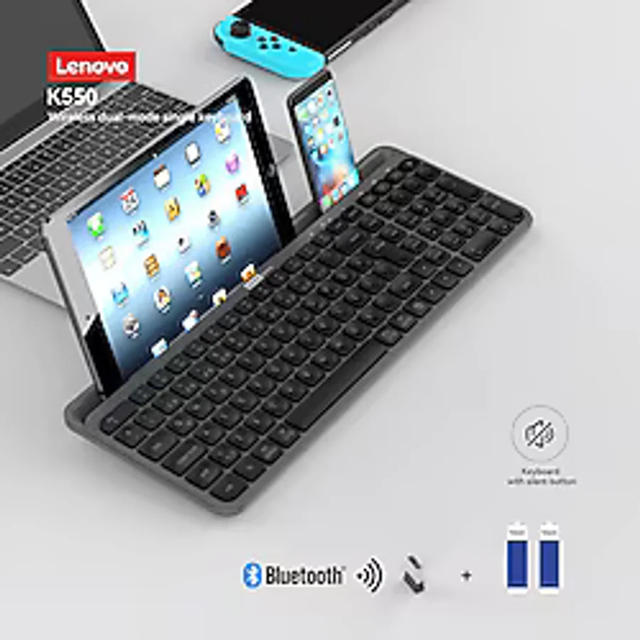 LENOVO K550 Tablet Standlı Bluetooth + 2.4 Ghz Kablosuz Dual Modlu Sessiz Klavye Q Türkçe 6978890690076