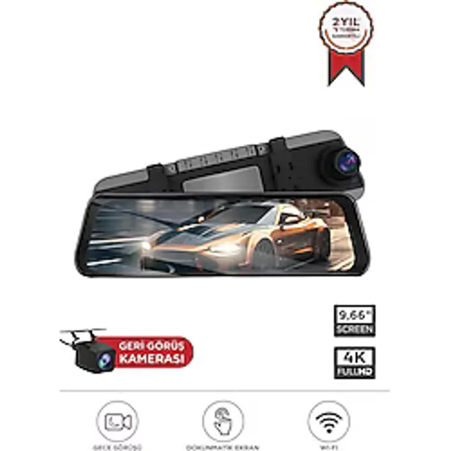 Lenovo M8/8804 Siyah 4K Araç Içi 9.6 Inç Dokunmatik Dikiz Ayna Gece Görüş Gps Önvearka Araç Kamerası