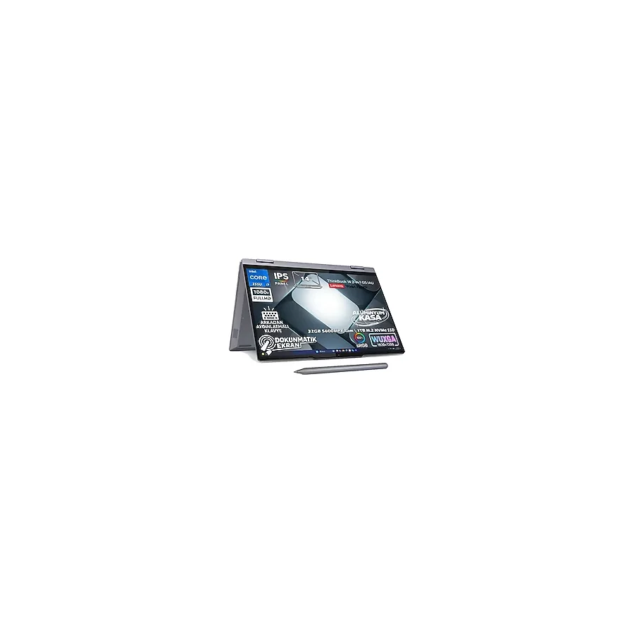Lenovo Thinkbook 14 2-In-1 G5 Iau Intel Core Ultra 7 255U 32GB 1tb SSD 14" Wuxga (1920X1200) IPS Panel Dokunmatik Freedos Taşınabilir Bilgisayar 21SQ003BTX + Lenovo Yoga Kalem - 1 TB - 32 GB