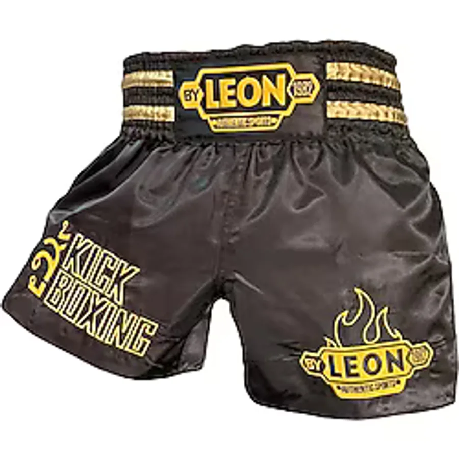 Leon Kick Boxing Nakışlı Kick Boks Şortu Siyah Siyah
