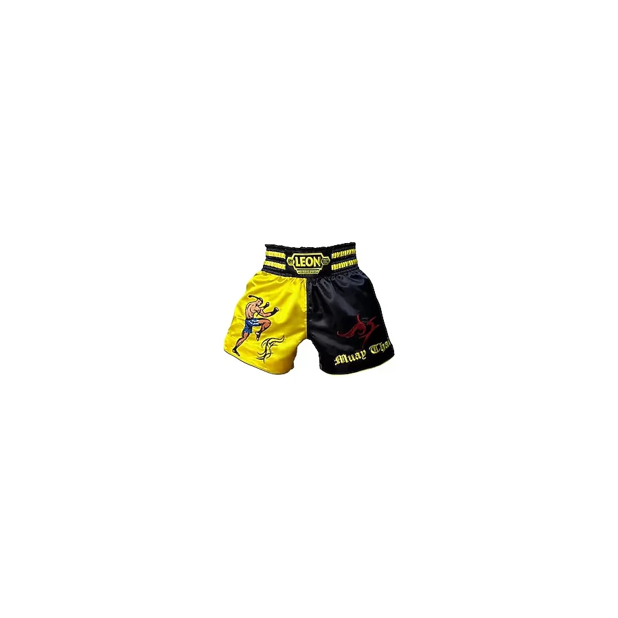 Leon Warrior Muay Thai ve Kick Boks Şortu Profesyonel Ürün BYL1005 (Siyah-Sarı, XS)