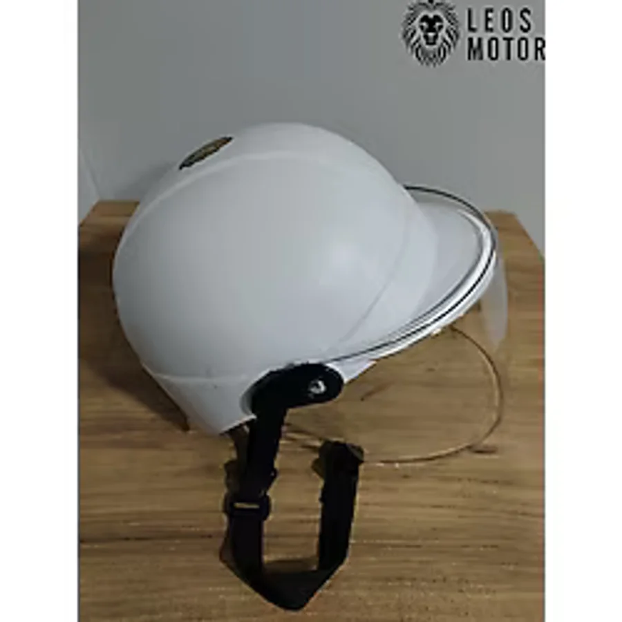Leos Motor Jokey Kask Camlı Bisiklet Kaskı Camlı Beyaz & Yerli Üretim & Camlı Model (Ultra Dayanıklı)