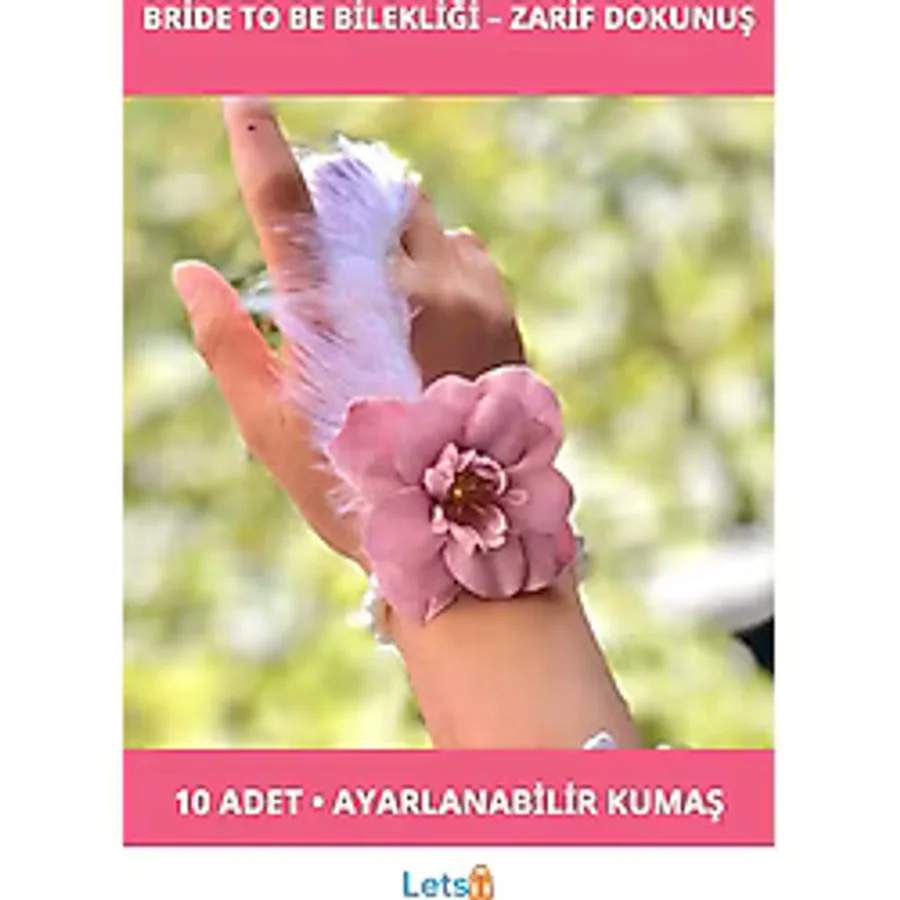 Letsii Şık Dantel Detaylı Pembe Beyaz Altın Bride to Be Nedime Gelin Bilekliği 10 Adet