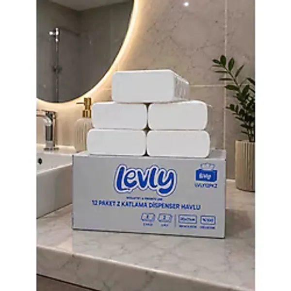 Levly premium Plus Z Katlama Kağıt Havlu 12 Paket Dispenser Peçete 20X21 cm 1400 gr